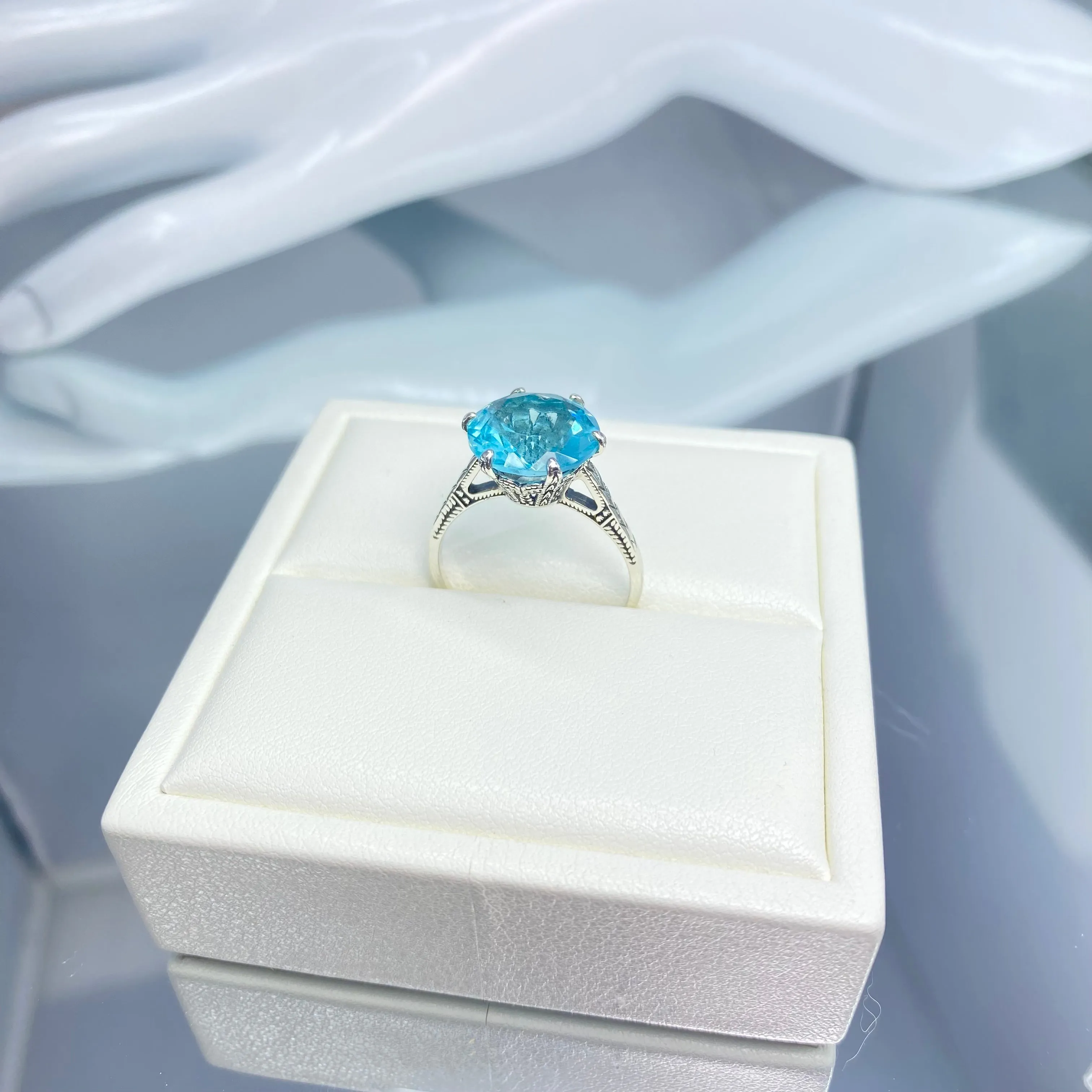 Solitaire Ring, Size 8.5, Aquamarine Blue Classic Jewelry #D37 - Ready to Ship