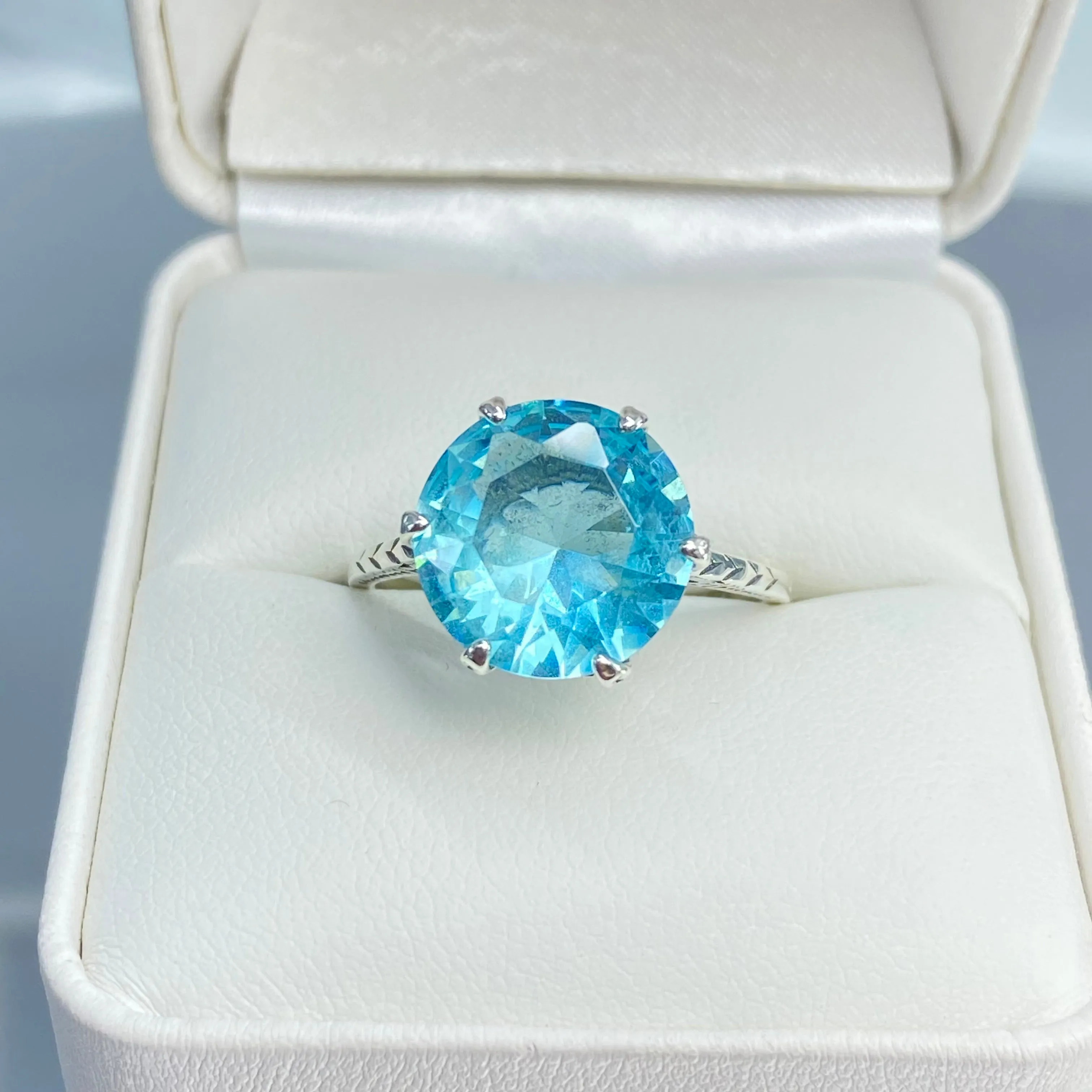 Solitaire Ring, Size 8.5, Aquamarine Blue Classic Jewelry #D37 - Ready to Ship