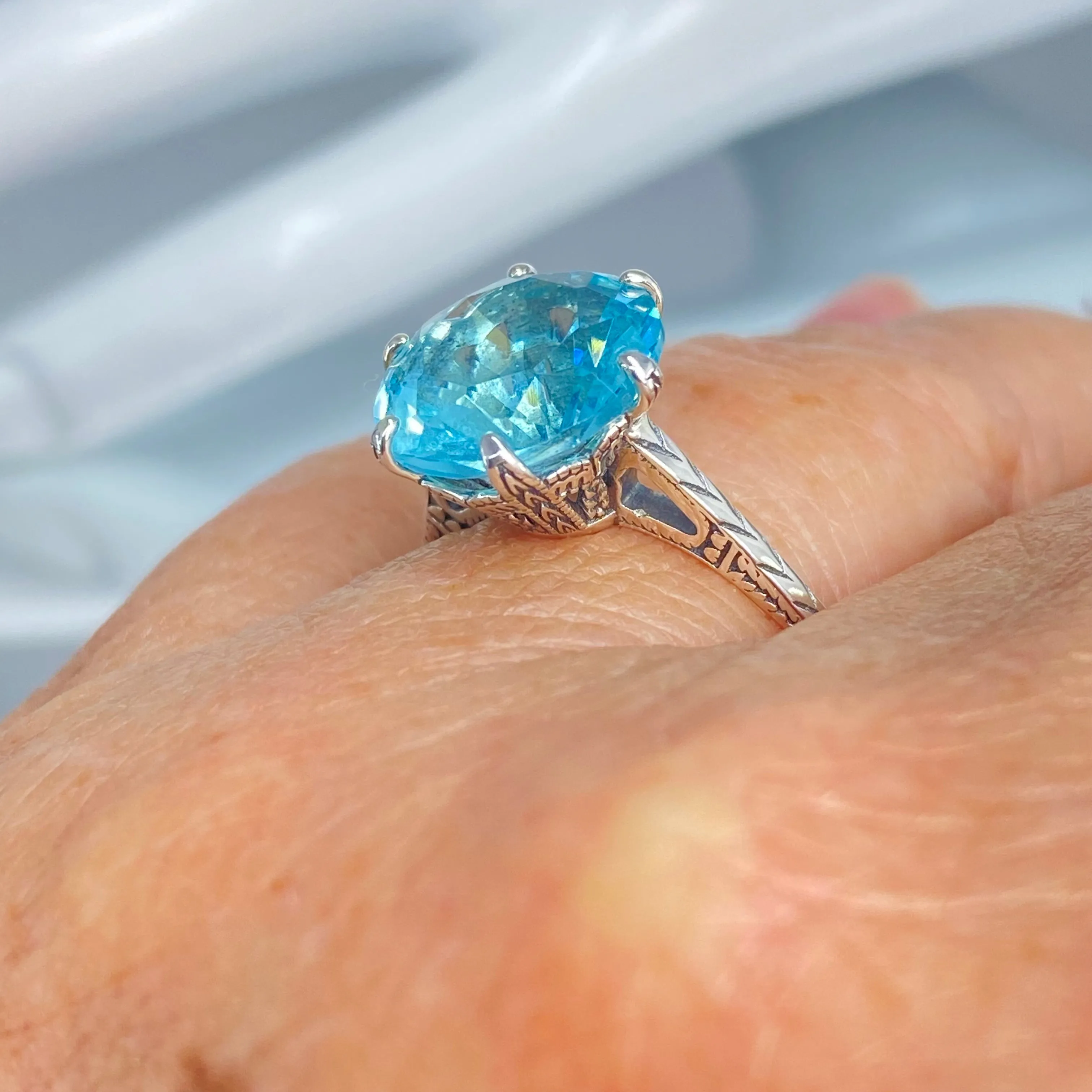 Solitaire Ring, Size 8.5, Aquamarine Blue Classic Jewelry #D37 - Ready to Ship