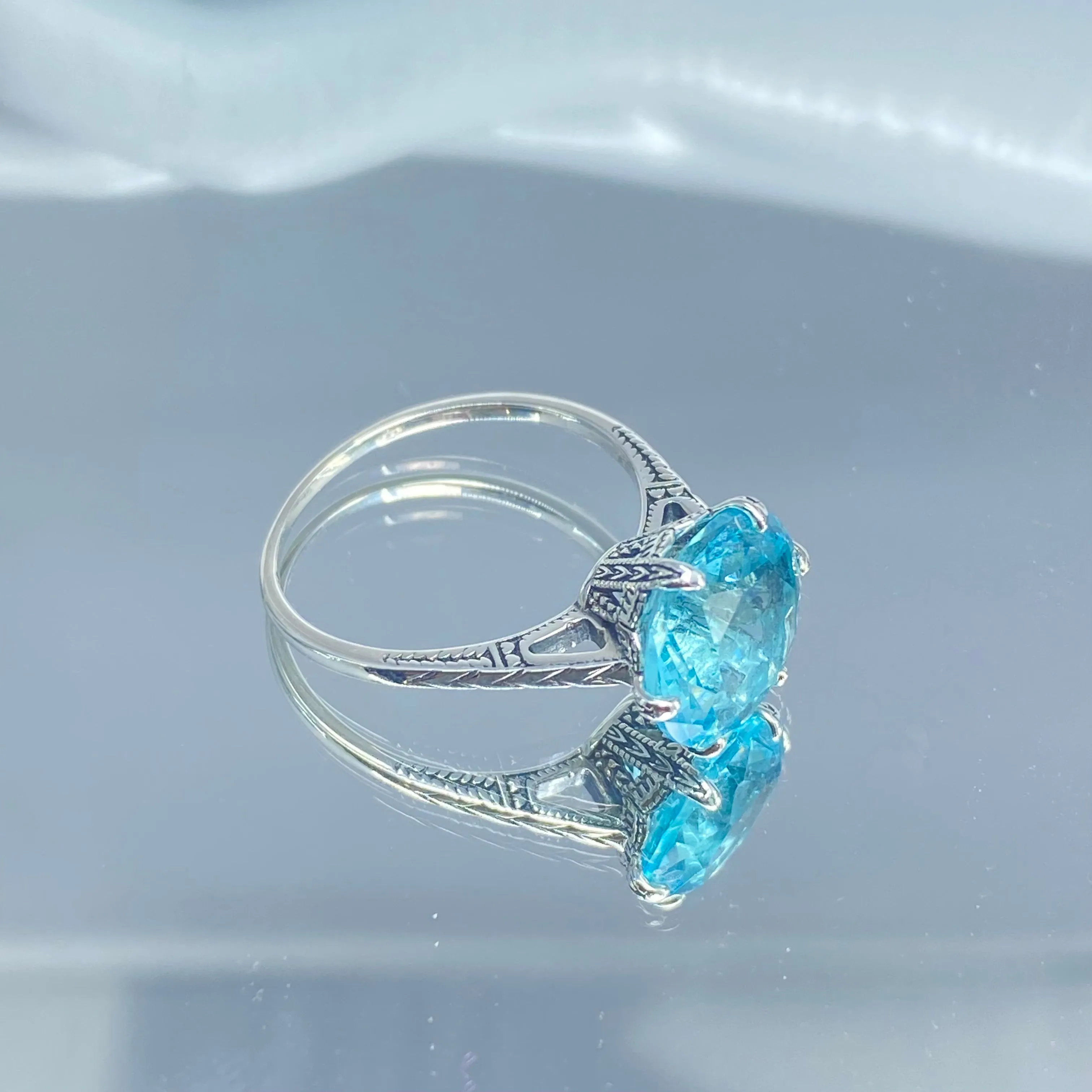 Solitaire Ring, Size 8.5, Aquamarine Blue Classic Jewelry #D37 - Ready to Ship