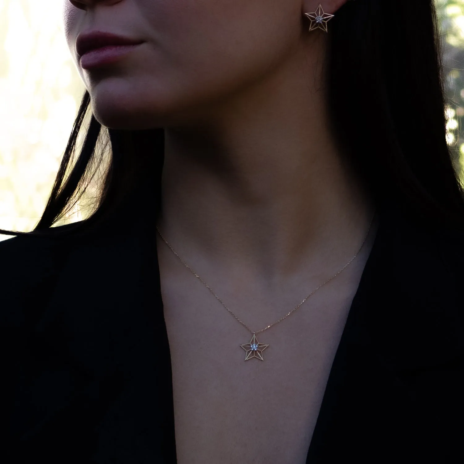 Spiritual Guiding Star Diamond Gold Necklace