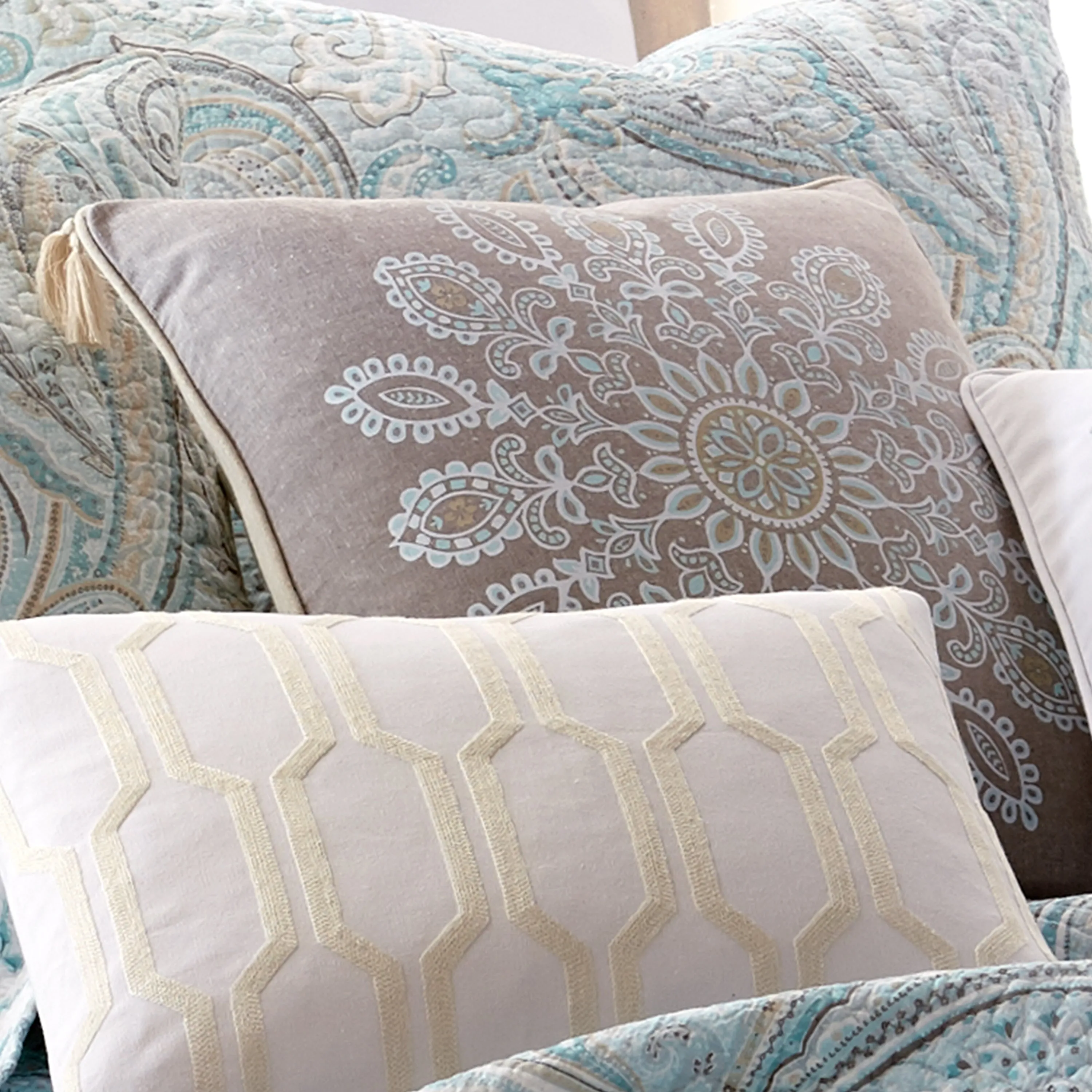 Spruce Spa Print Tassel Pillow