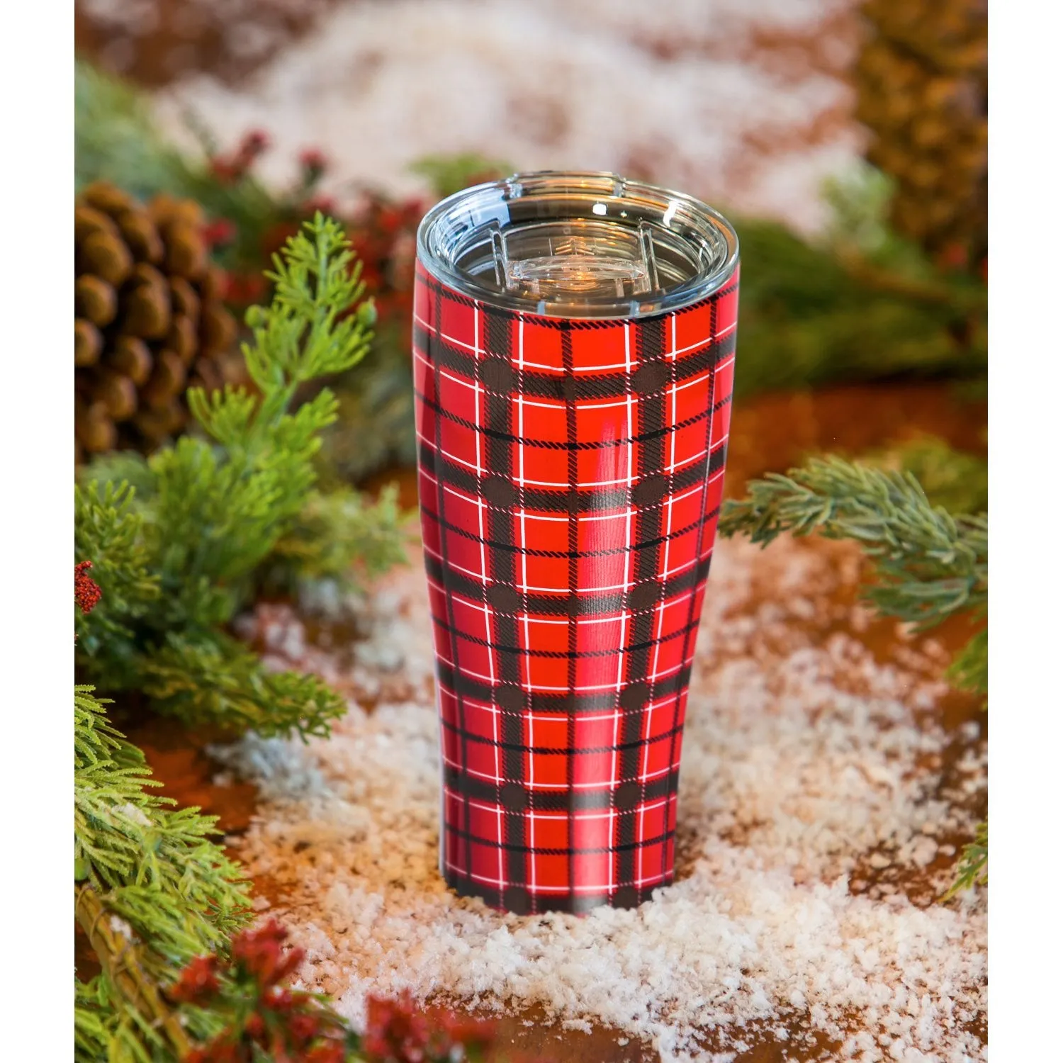 Stainless Steel Beverage Cup, 17 oz., Red Plaid,3ssh6151c