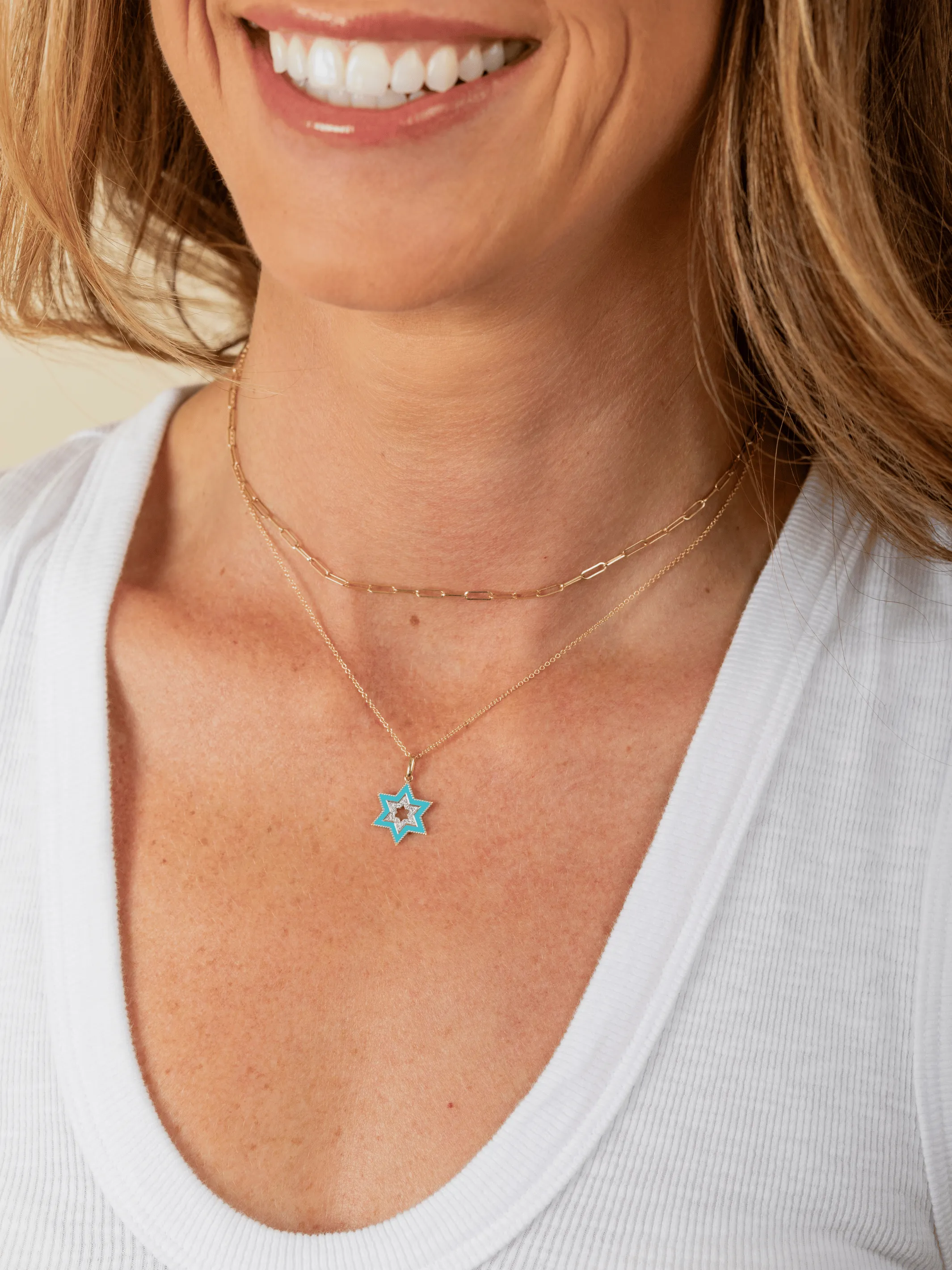 Star of David Turquoise Charm Necklace 14K