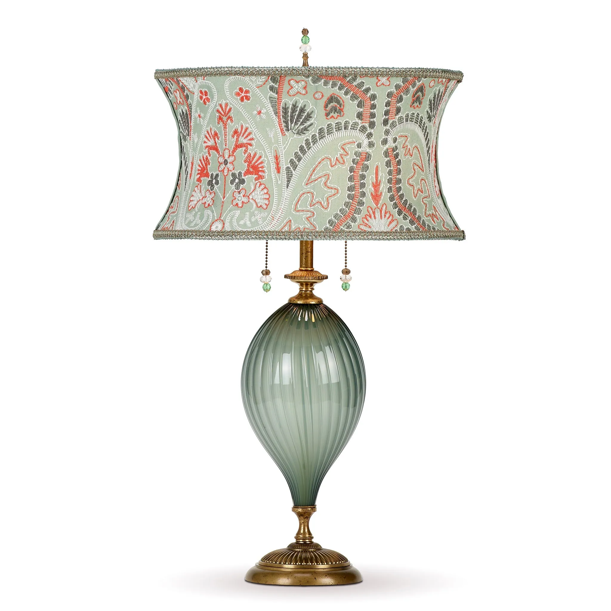 Steele Table Lamp 221K171 Colors Green Orange Gray Shade Green Gray Blown Glass Base by Kinzig Design