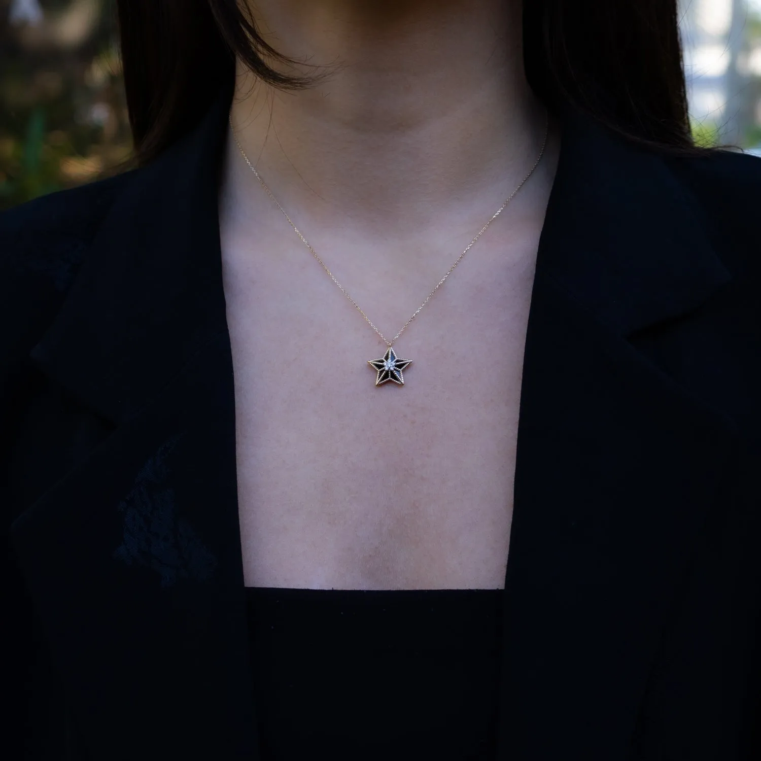 Stellar Spark Diamond Star Solid Gold Necklace