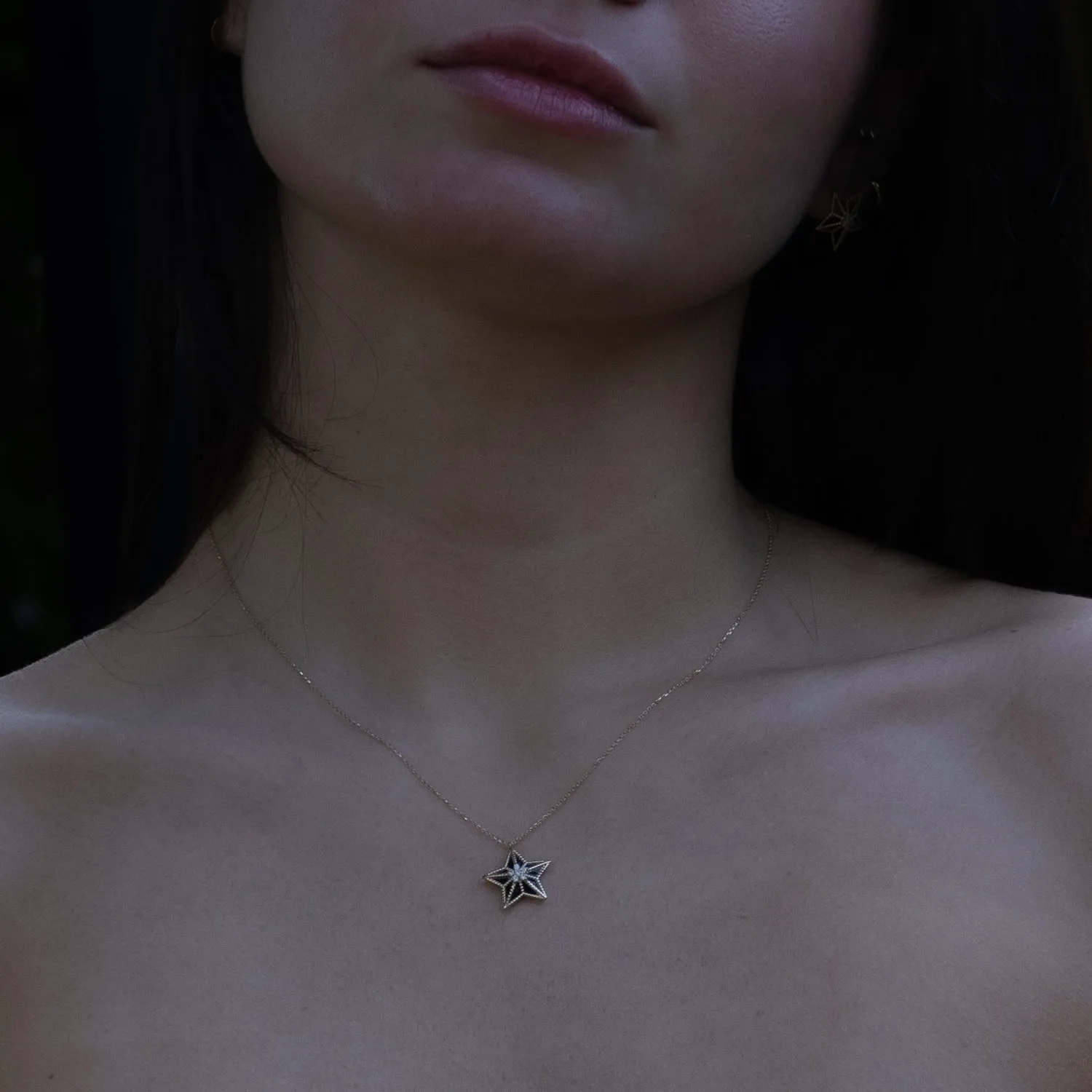 Stellar Spark Diamond Star Solid Gold Necklace