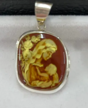 Sterling Silver Amber Cameo