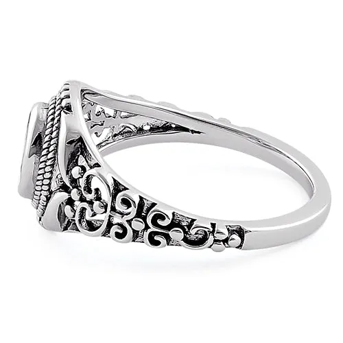 Sterling Silver Austere Oval Cut Black CZ Ring