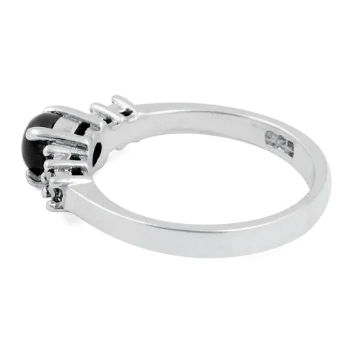 Sterling Silver Black Onyx Round Marcasite Ring