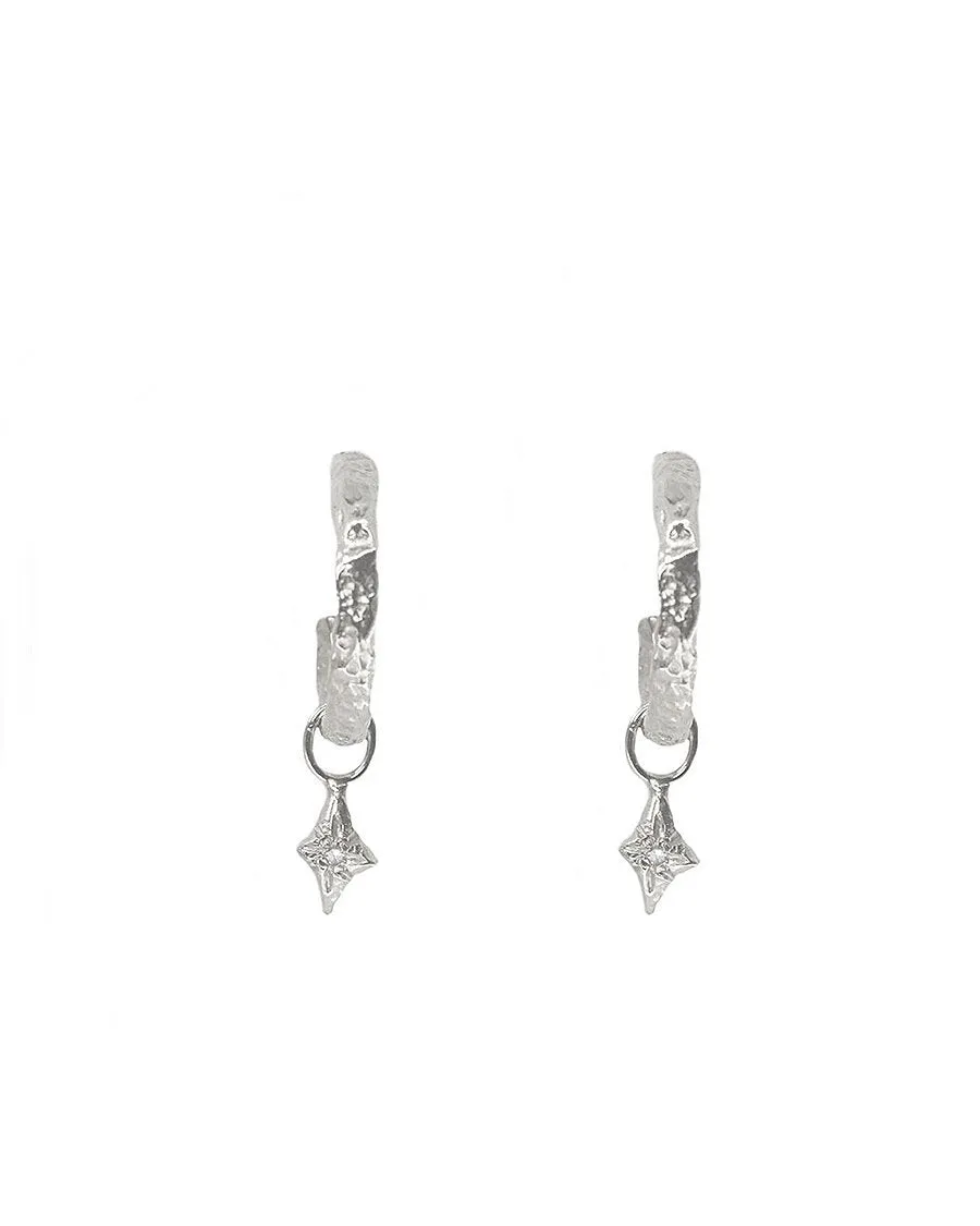 Sterling Silver Diamond Star Charm Hoops