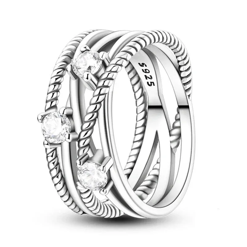 Sterling Silver Four Leaf Clover Star Moon Heart Rings For Women Sparkling Zircon Fine Wedding Engagement