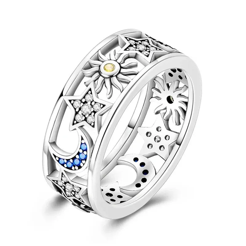 Sterling Silver Four Leaf Clover Star Moon Heart Rings For Women Sparkling Zircon Fine Wedding Engagement