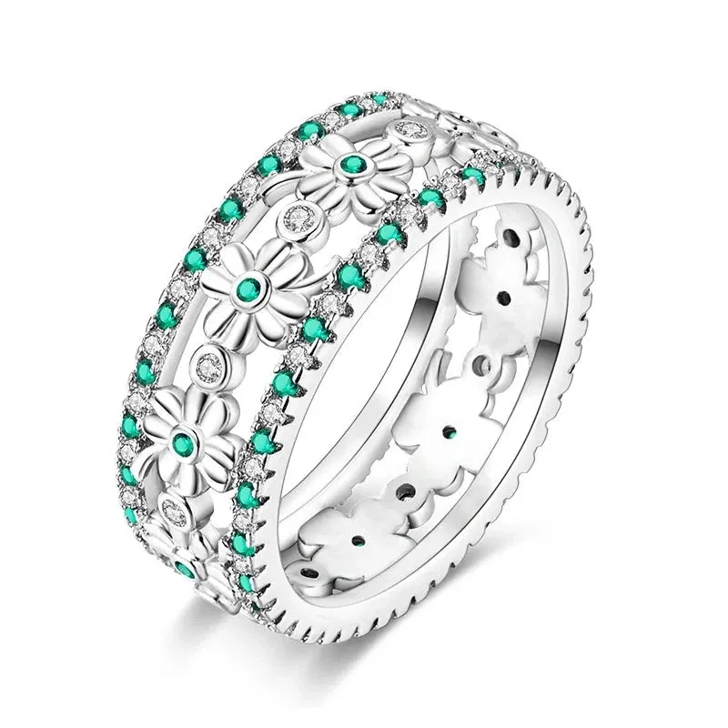 Sterling Silver Four Leaf Clover Star Moon Heart Rings For Women Sparkling Zircon Fine Wedding Engagement
