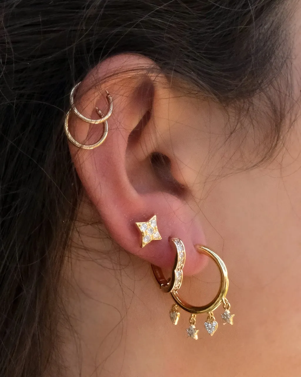 Sterling Silver Four Pointed CZ Star Stud Earrings