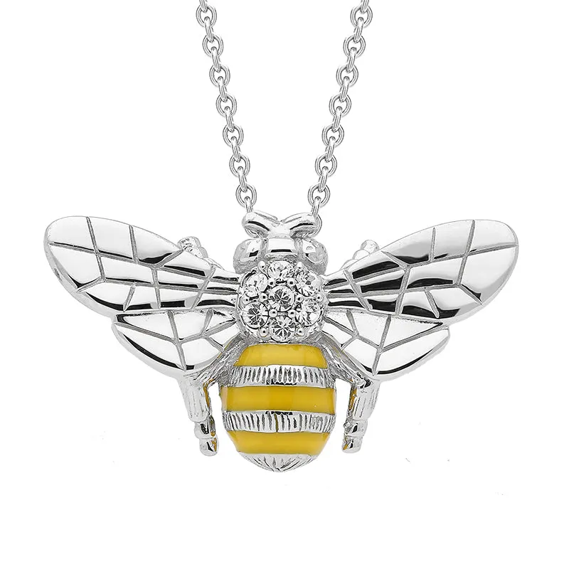 Sterling Silver Swarovski Crystal Enamel Style & Fashion Bee Necklace