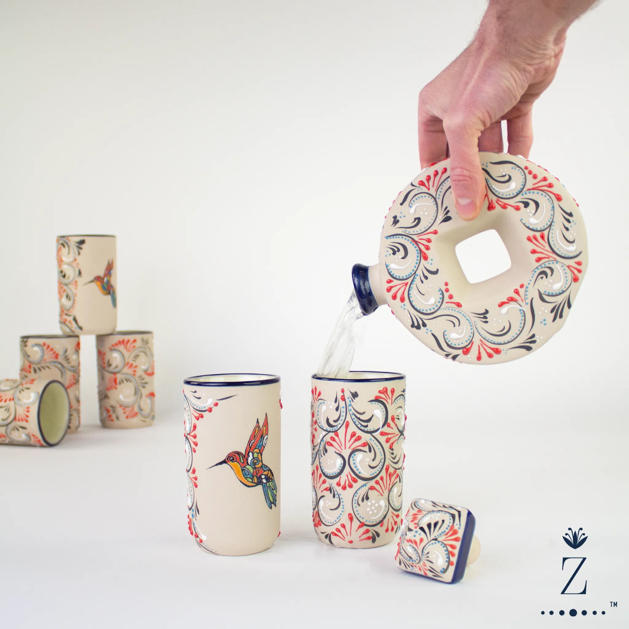 Stoneware Tumblers | Colibri Hand Painted Pattern