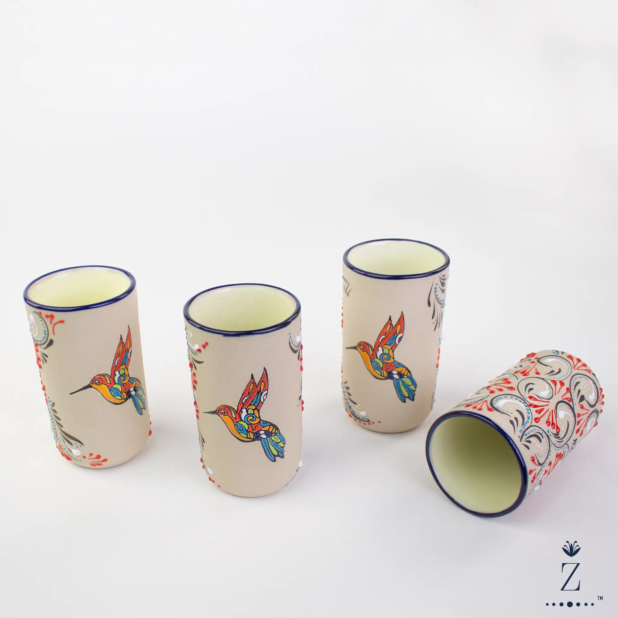Stoneware Tumblers | Colibri Hand Painted Pattern