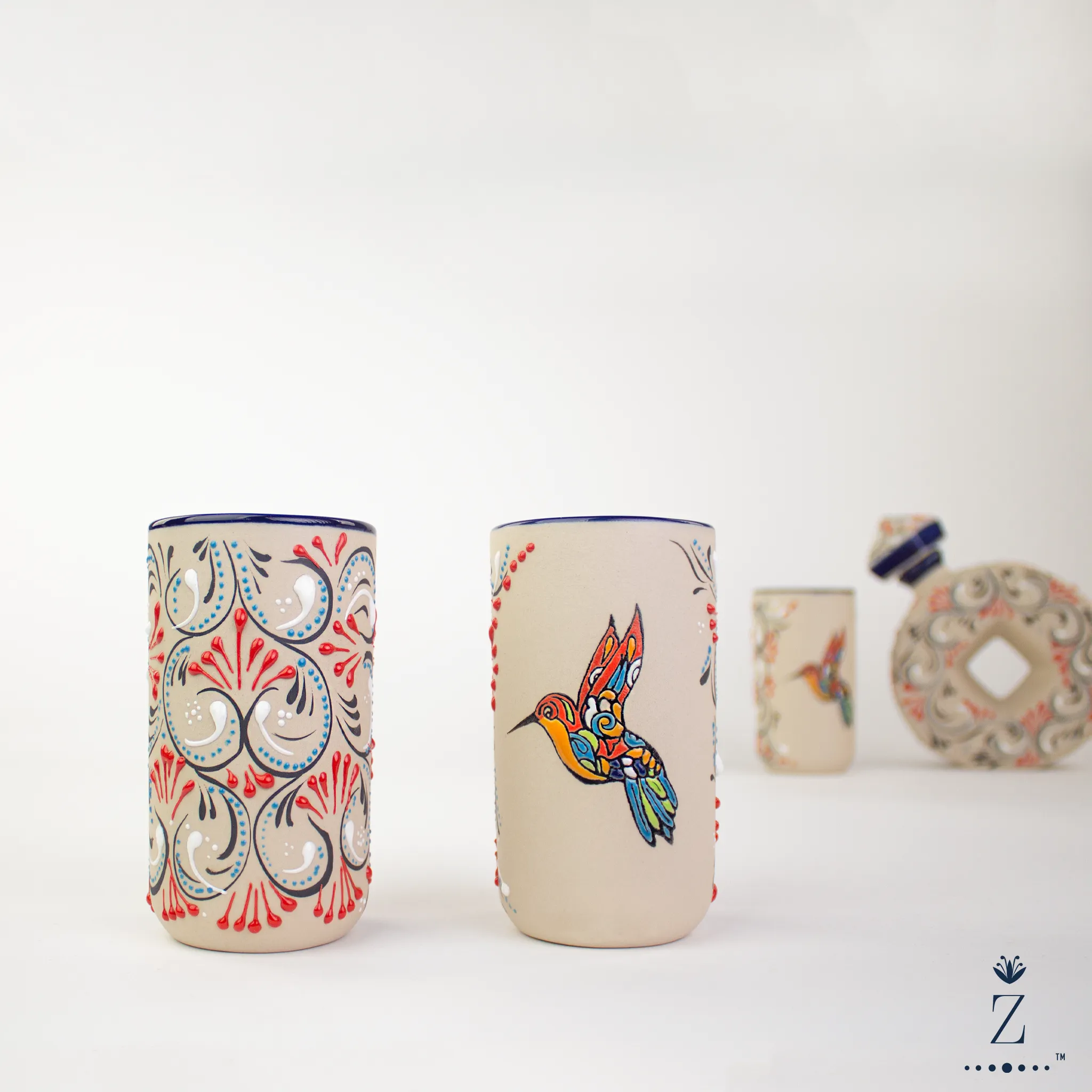 Stoneware Tumblers | Colibri Hand Painted Pattern