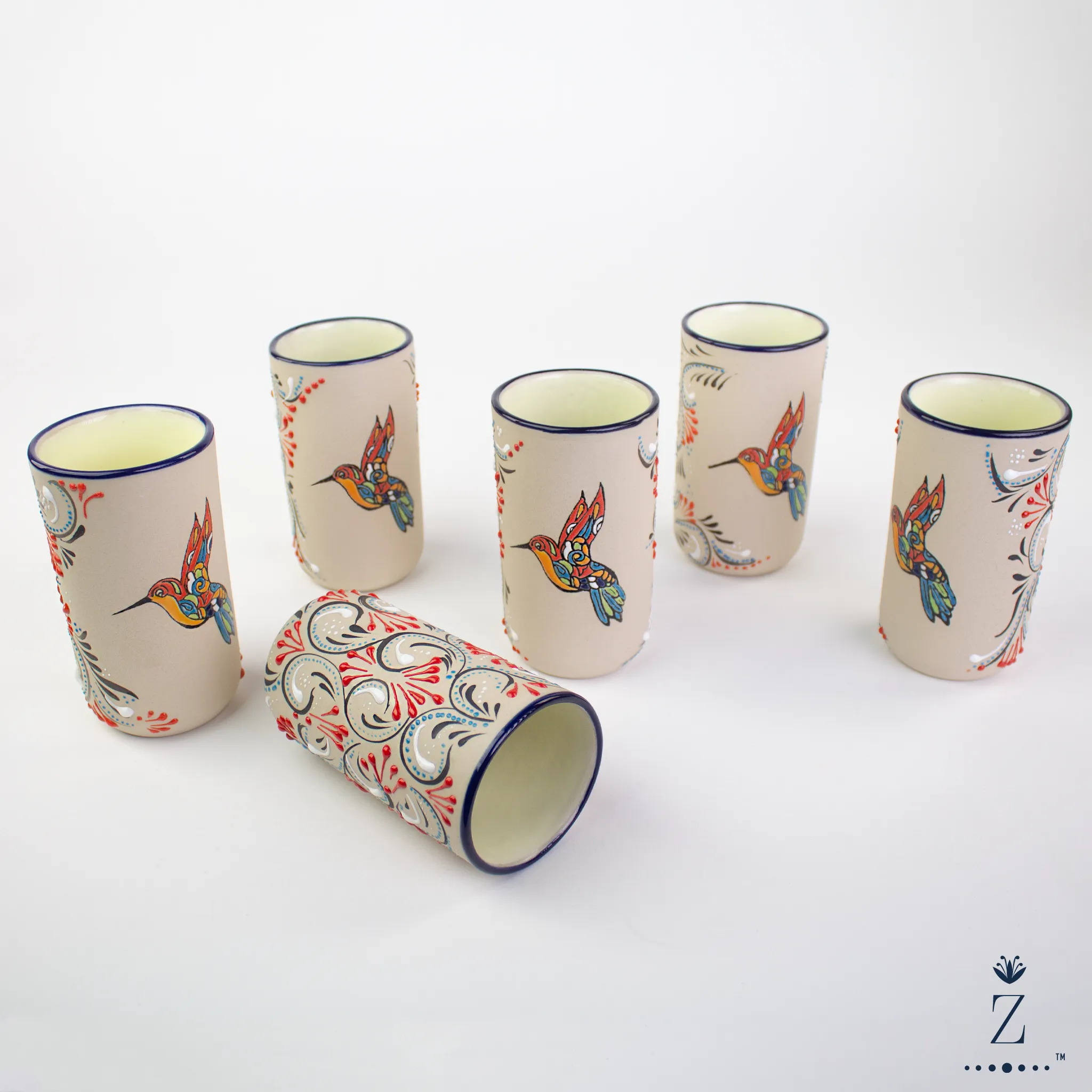 Stoneware Tumblers | Colibri Hand Painted Pattern
