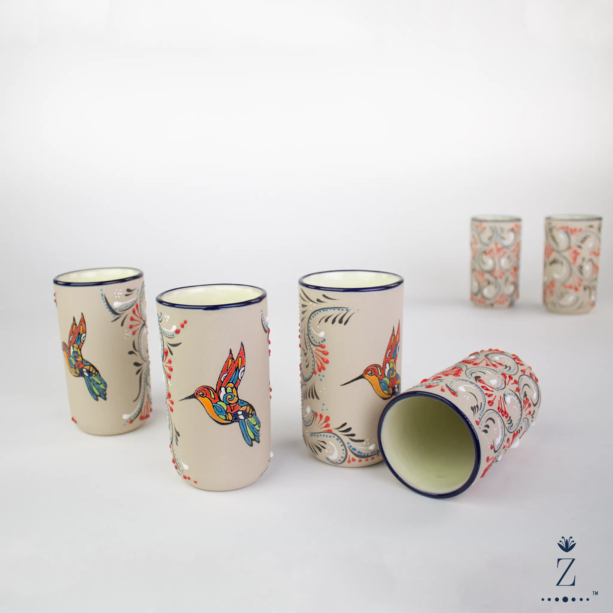 Stoneware Tumblers | Colibri Hand Painted Pattern