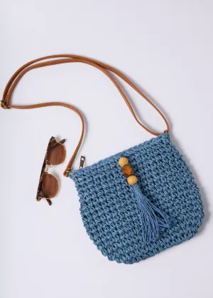 Straw shoulder bag, pearl pompom