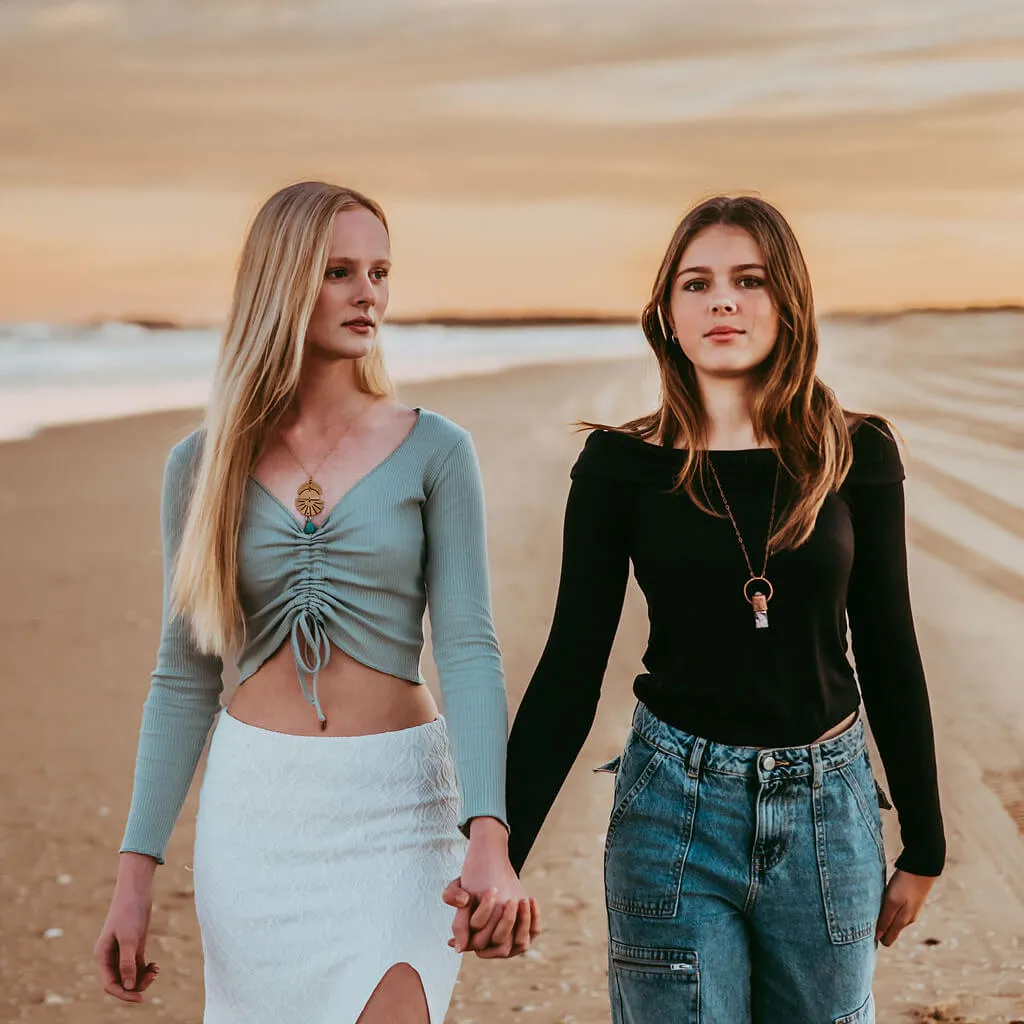 sun up sun down // crescent moon, sun rays & tassel drop necklace
