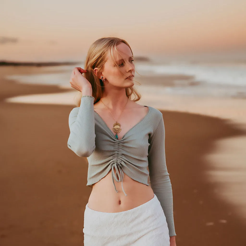 sun up sun down // crescent moon, sun rays & tassel drop necklace