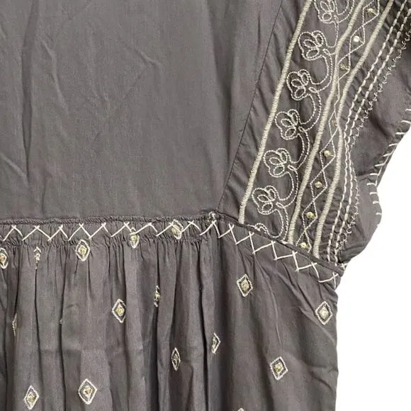 Sundance Aura Embroidered Bohemian Tunic Midi Dress Size S Grey Sequins Boho