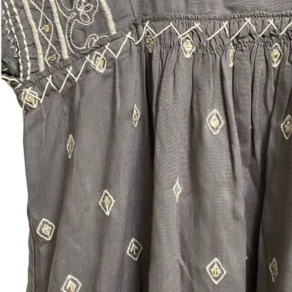 Sundance Aura Embroidered Bohemian Tunic Midi Dress Size S Grey Sequins Boho