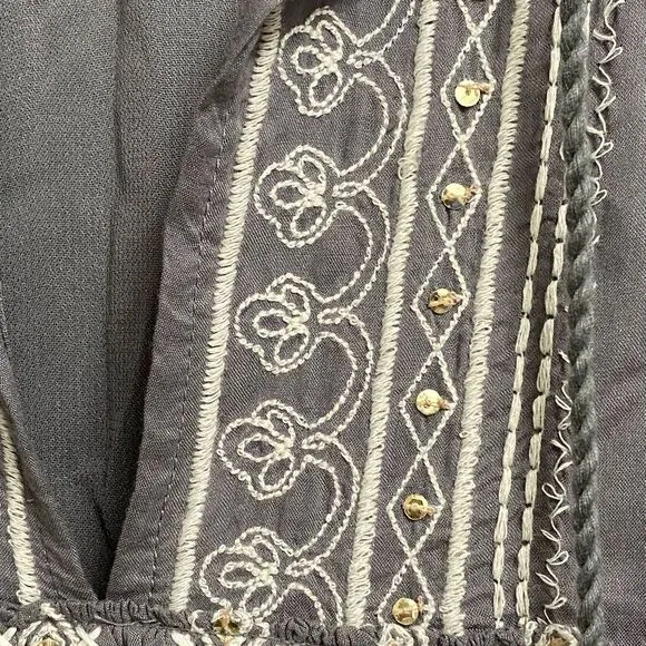 Sundance Aura Embroidered Bohemian Tunic Midi Dress Size S Grey Sequins Boho
