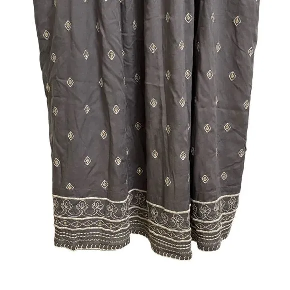Sundance Aura Embroidered Bohemian Tunic Midi Dress Size S Grey Sequins Boho