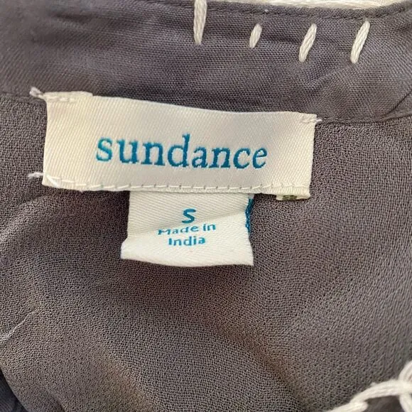 Sundance Aura Embroidered Bohemian Tunic Midi Dress Size S Grey Sequins Boho