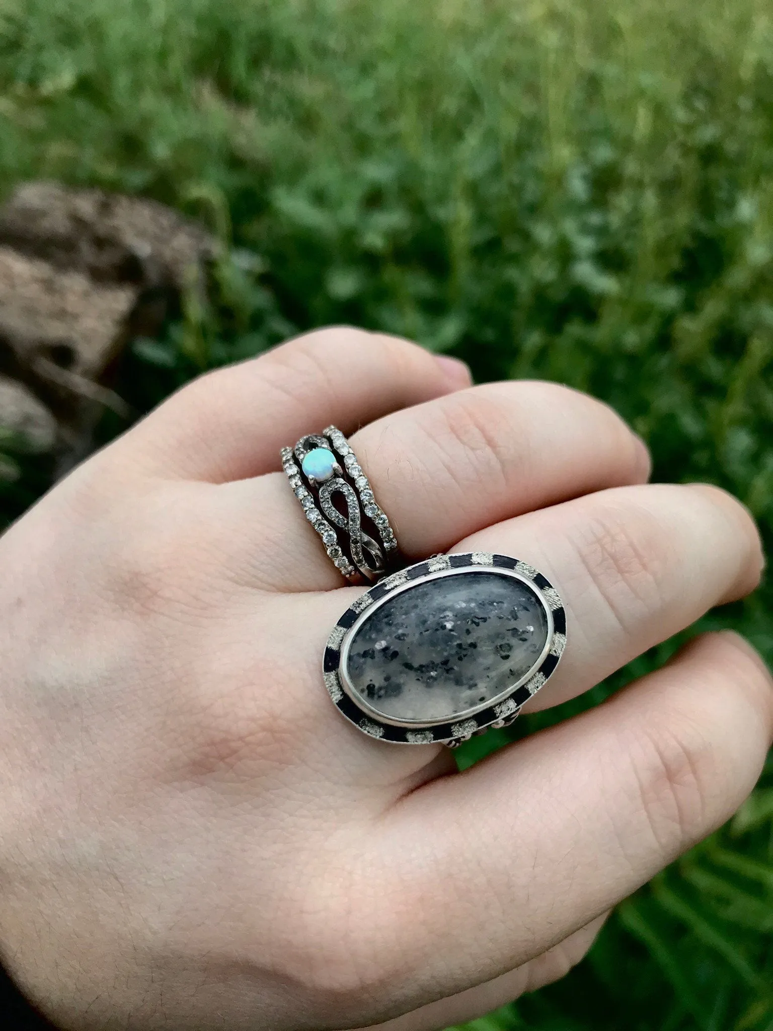 Sunlit Moon Ring - Size 7 - Midnight Quartz