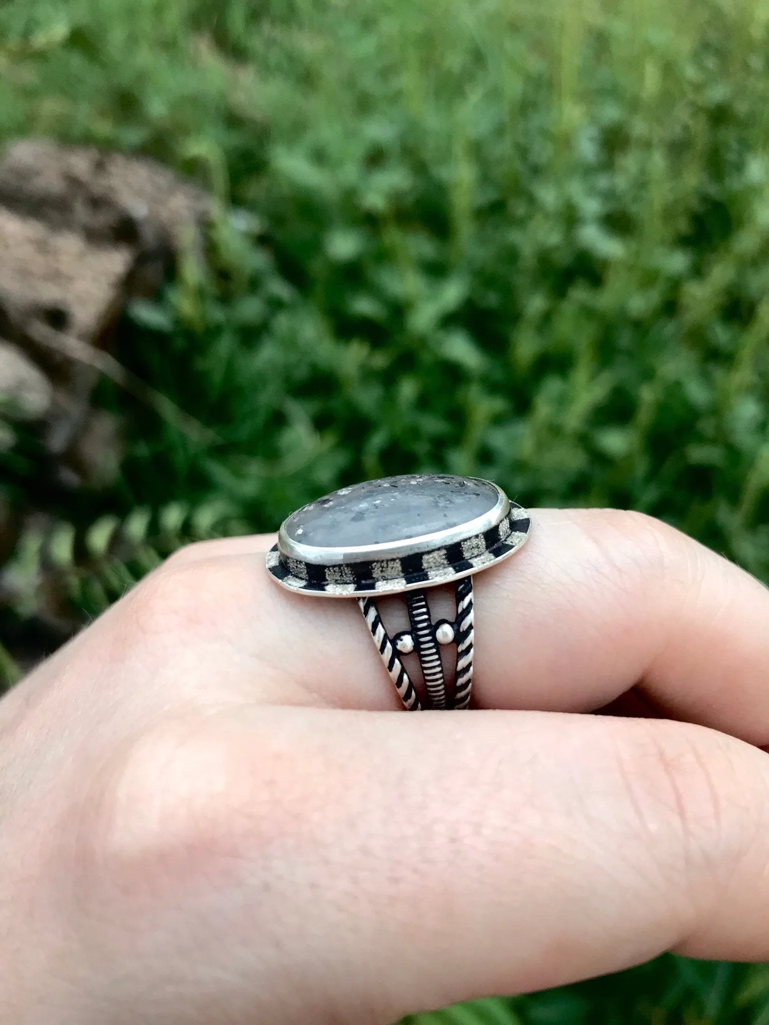 Sunlit Moon Ring - Size 7 - Midnight Quartz