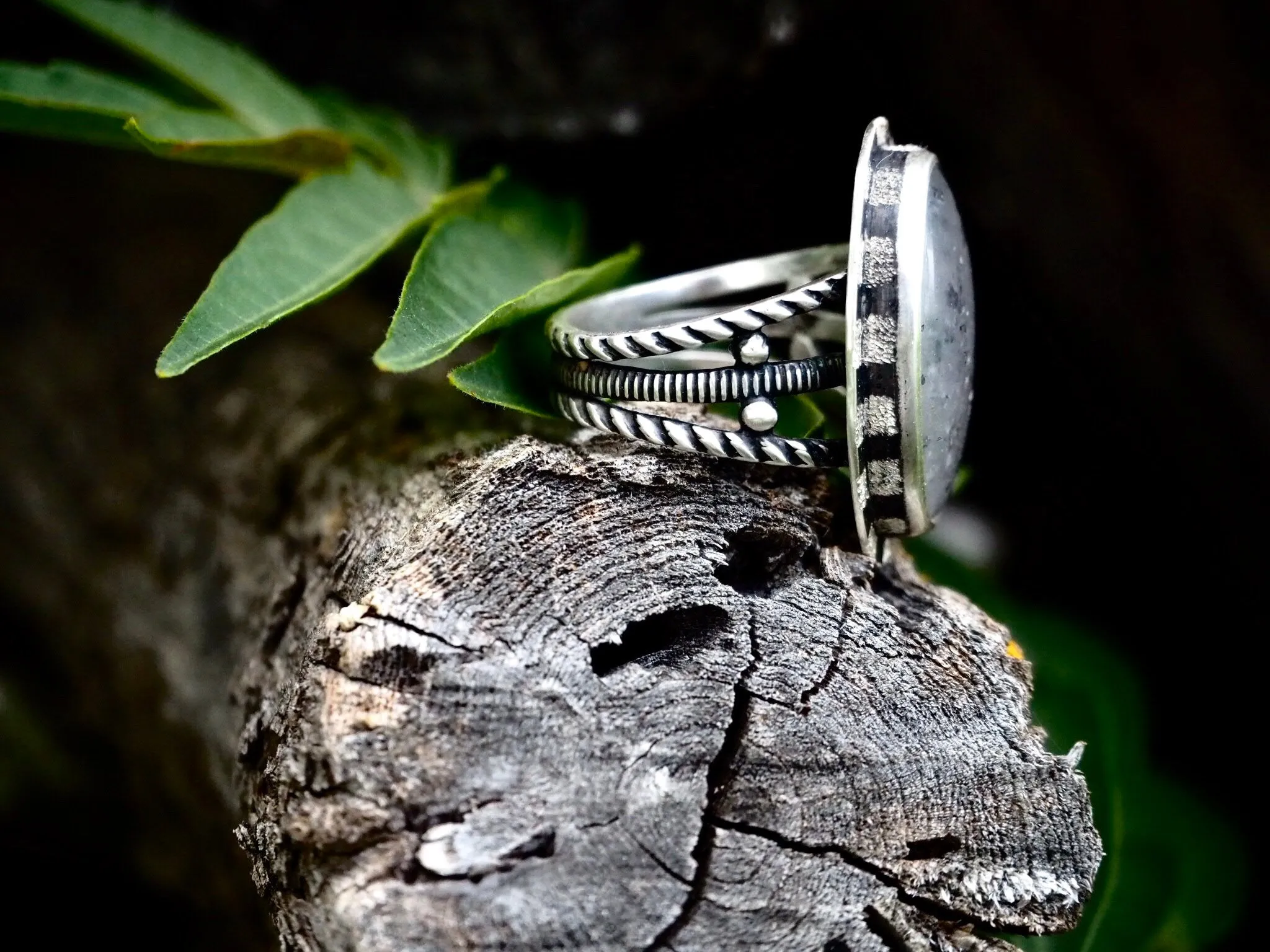 Sunlit Moon Ring - Size 7 - Midnight Quartz