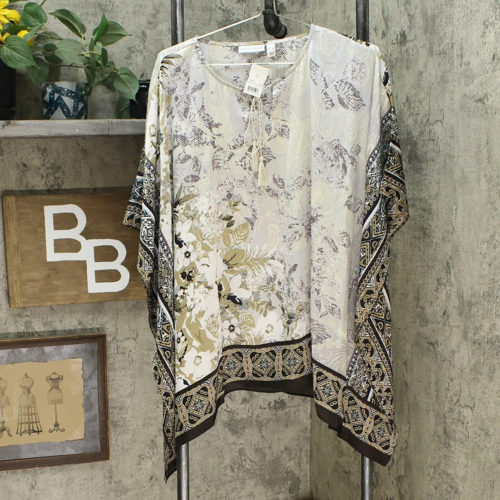 Susan Graver Women's Printed Charmeuse Scarf Top