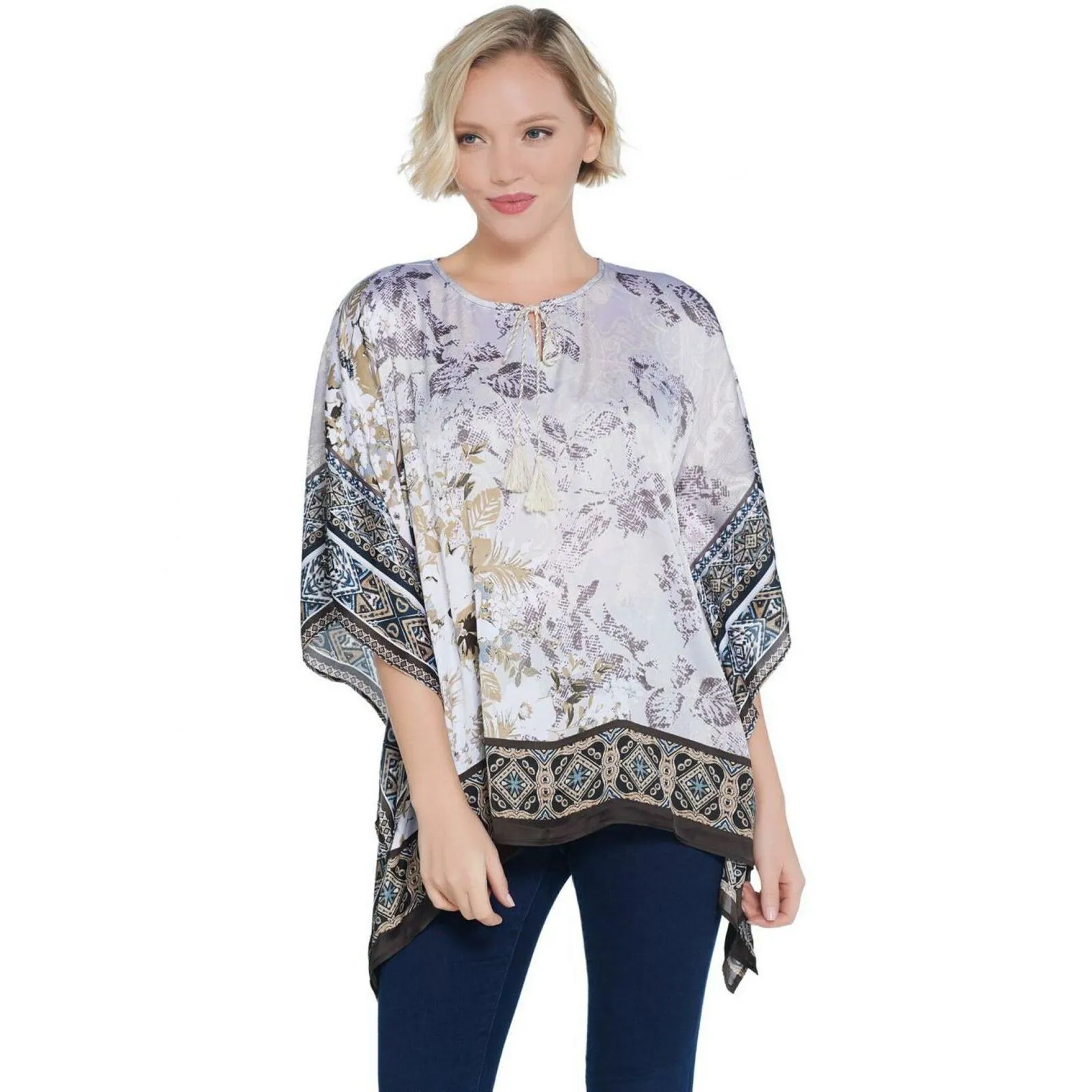 Susan Graver Women's Printed Charmeuse Scarf Top