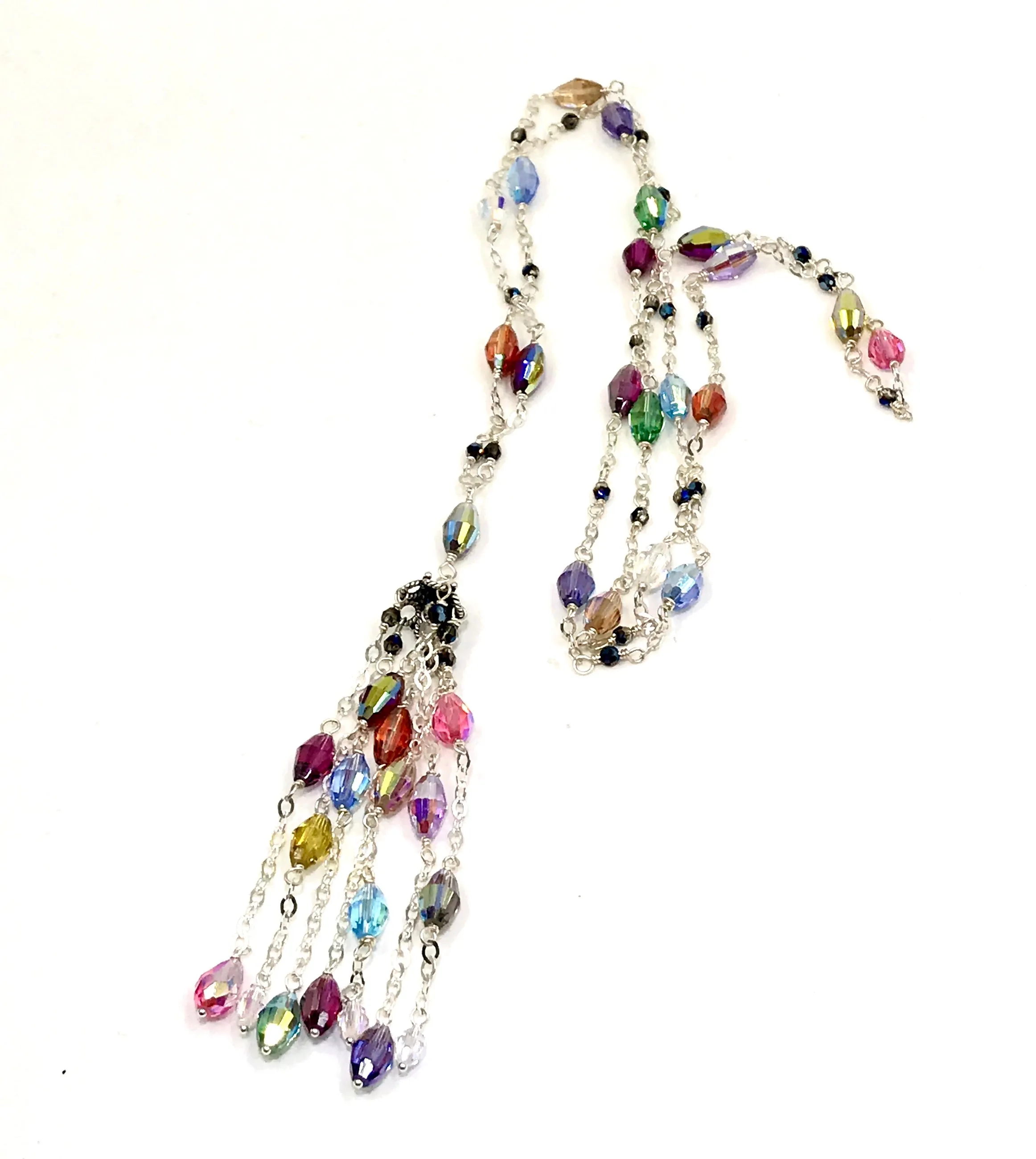 Swarovski Crystal Tassel Necklace Sterling Silver