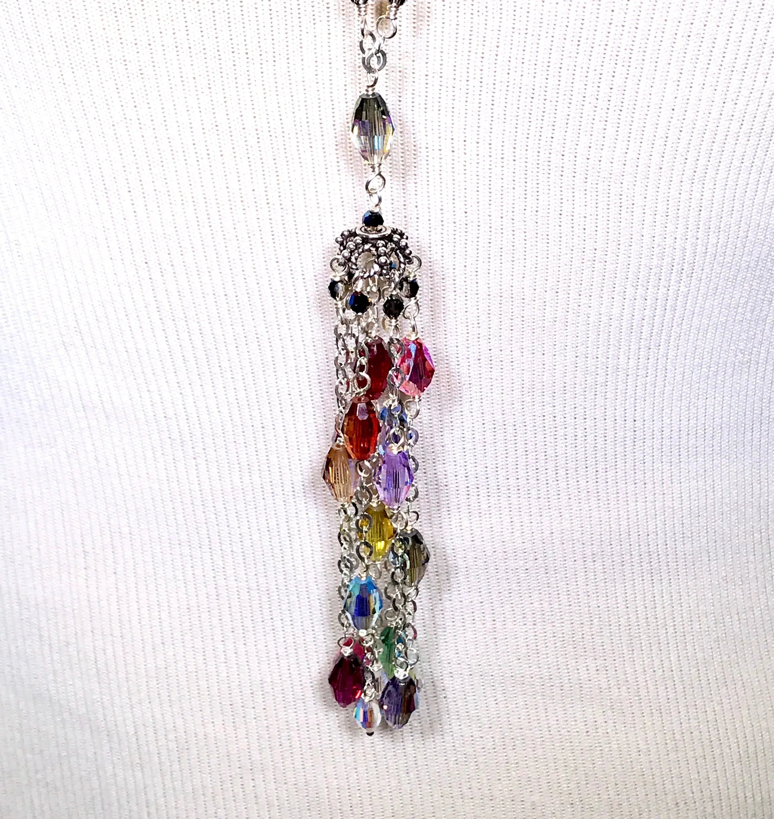 Swarovski Crystal Tassel Necklace Sterling Silver