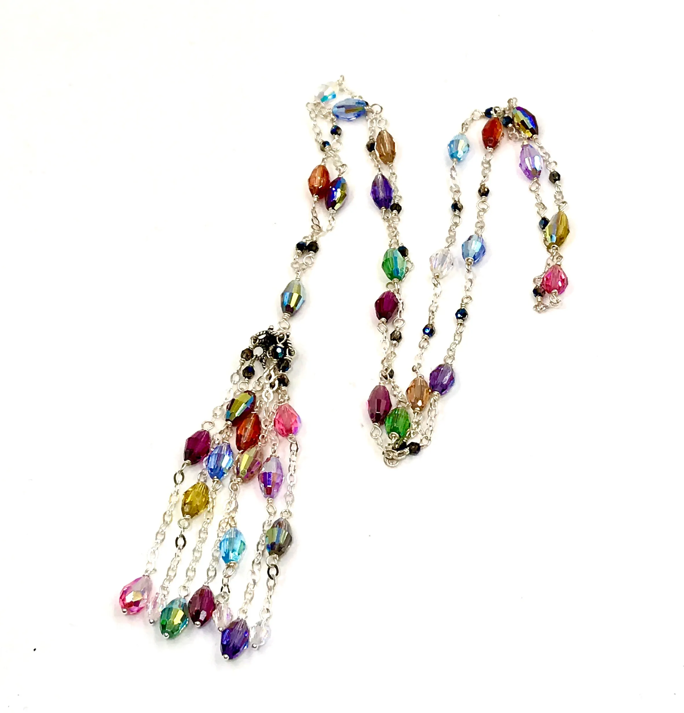 Swarovski Crystal Tassel Necklace Sterling Silver