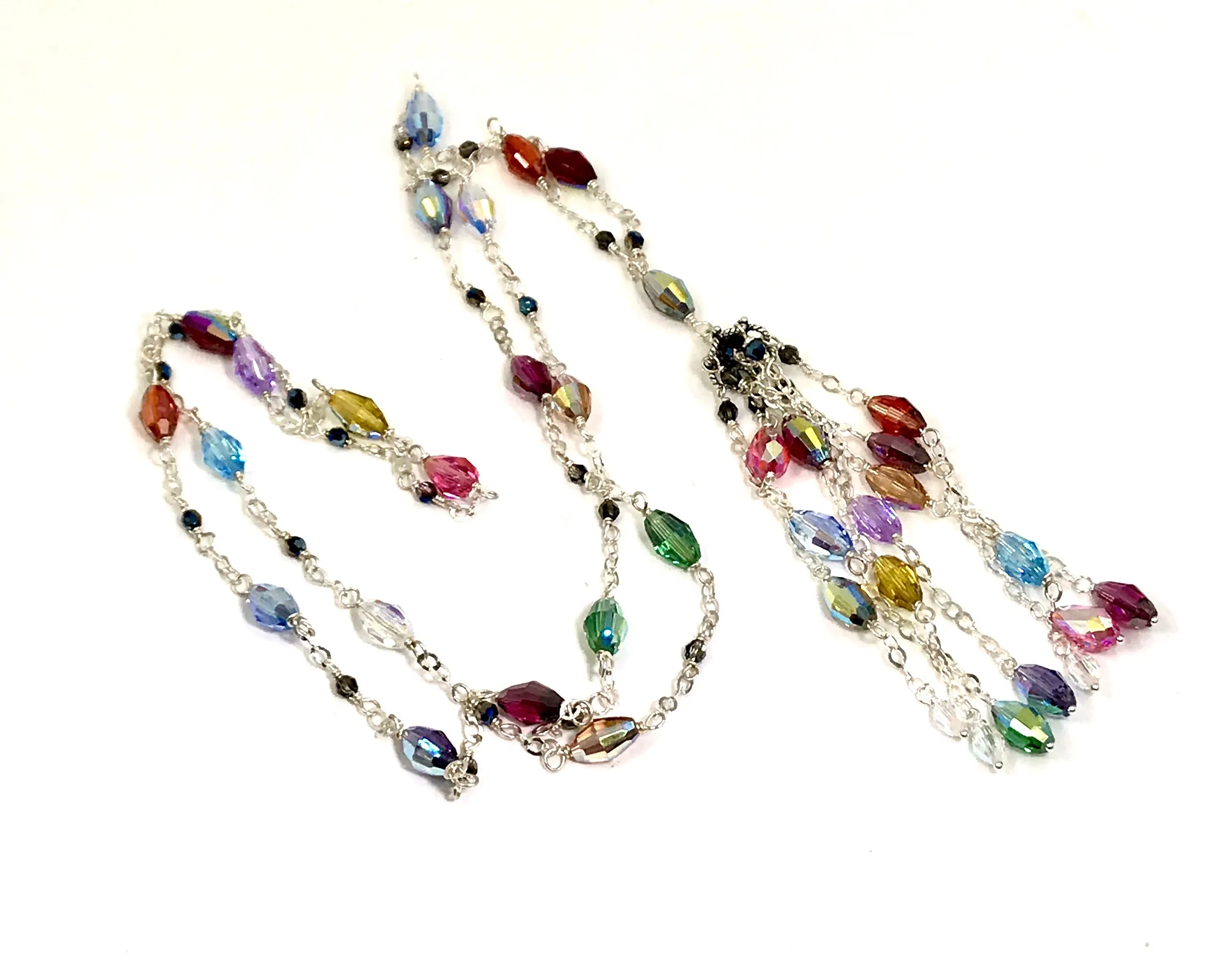 Swarovski Crystal Tassel Necklace Sterling Silver