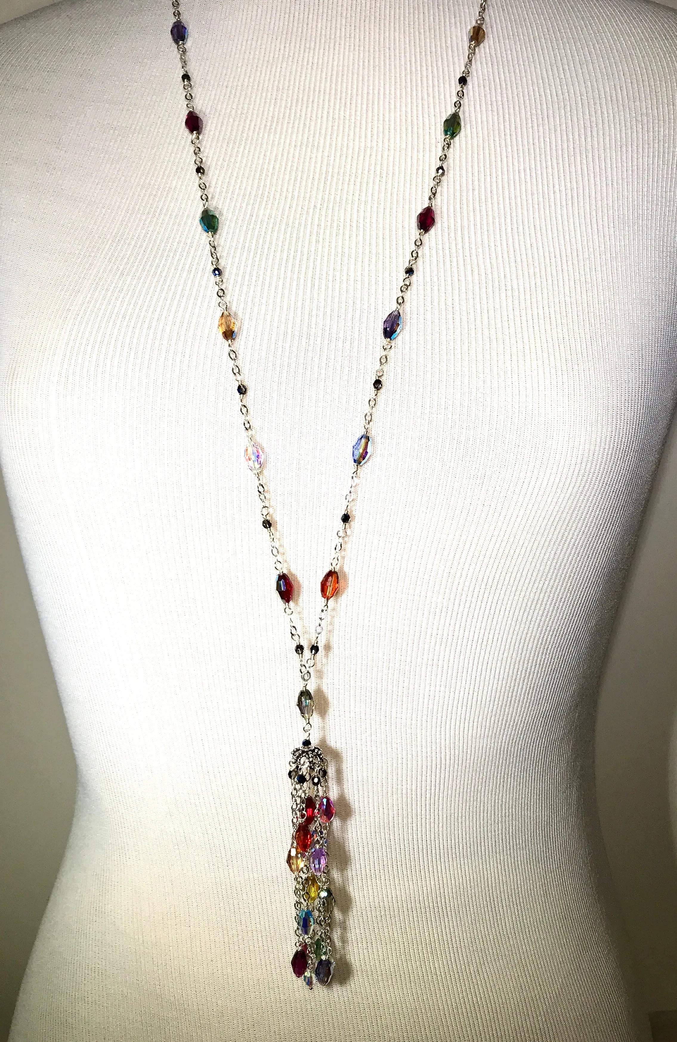 Swarovski Crystal Tassel Necklace Sterling Silver
