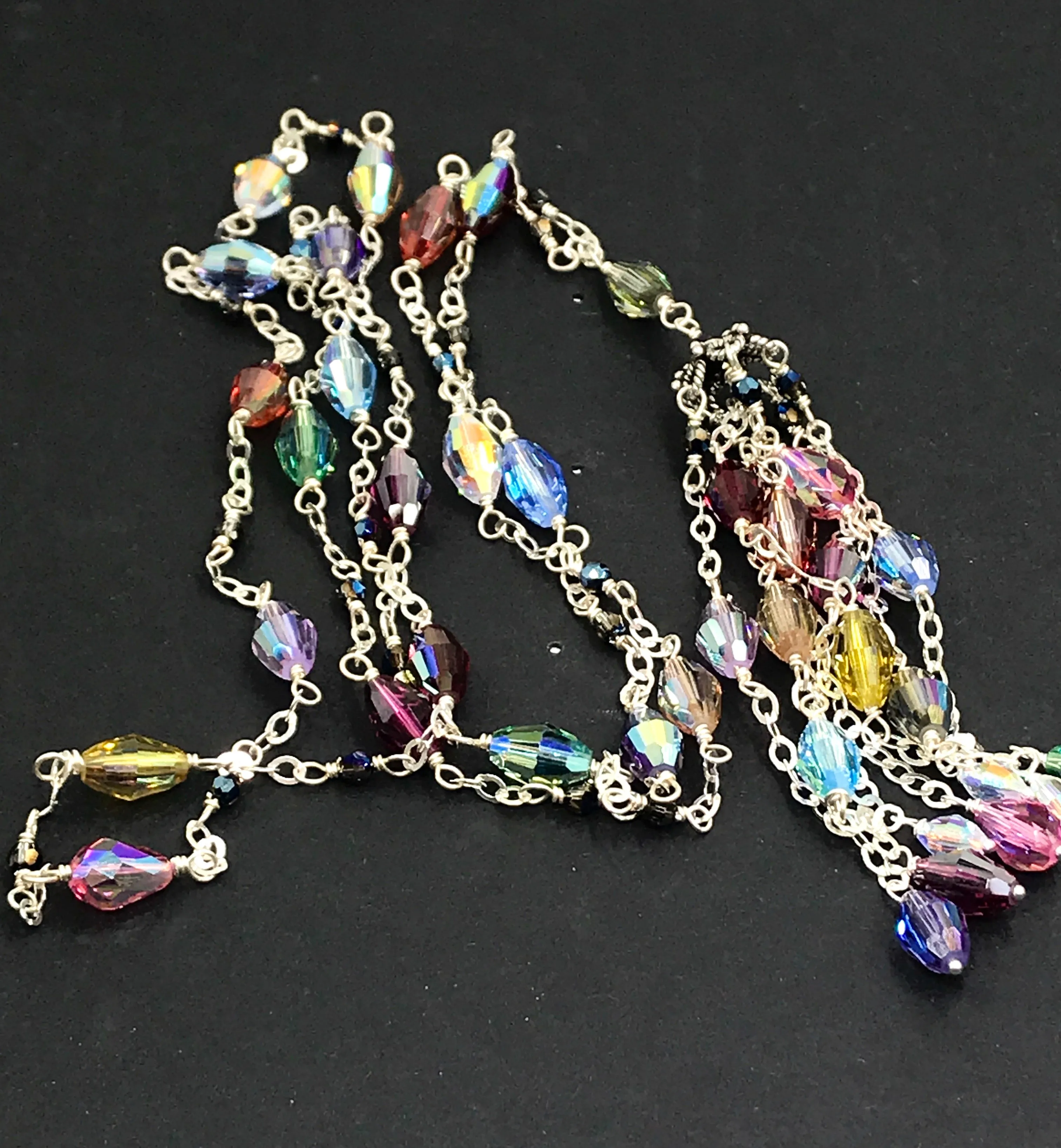 Swarovski Crystal Tassel Necklace Sterling Silver