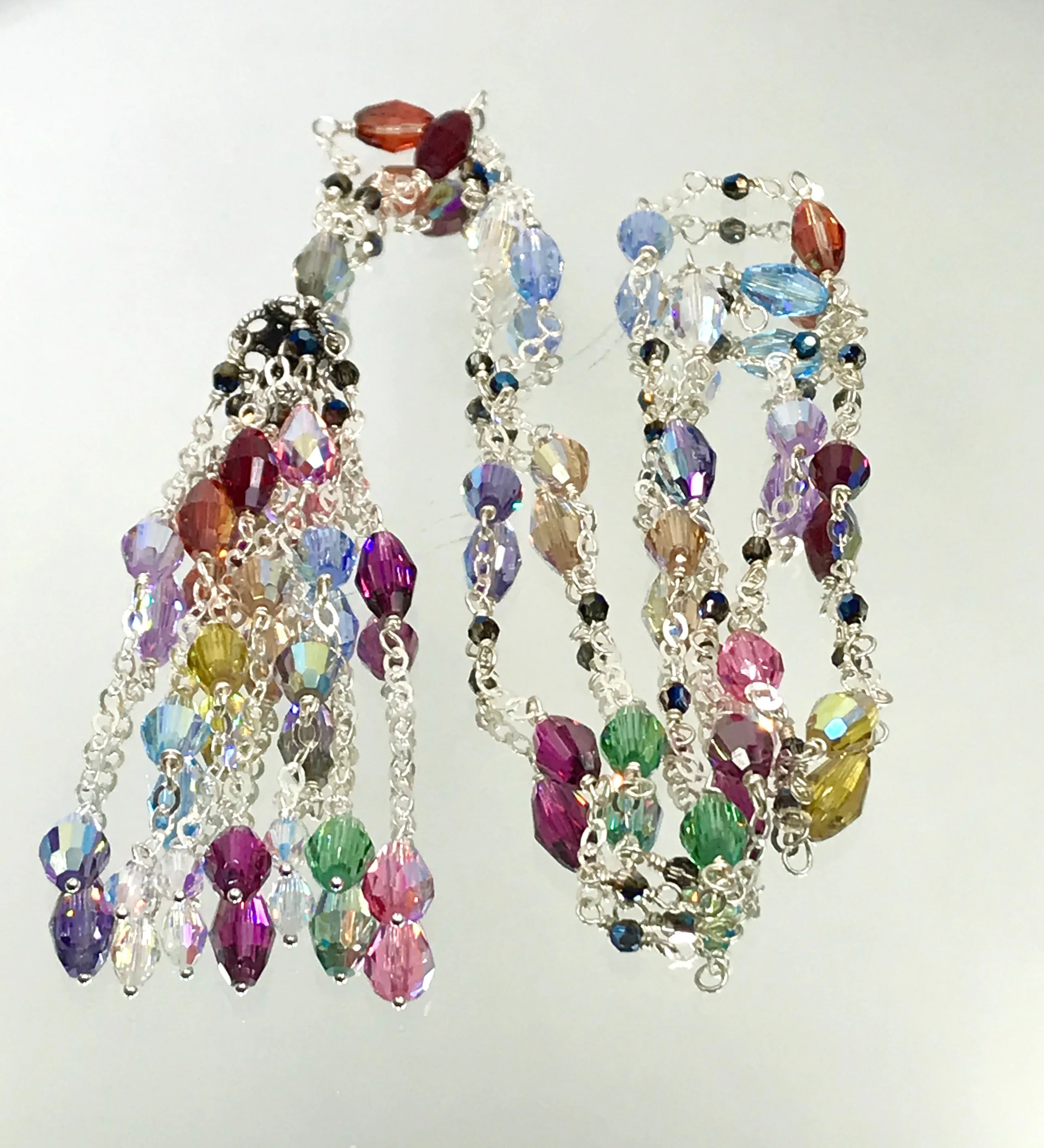 Swarovski Crystal Tassel Necklace Sterling Silver