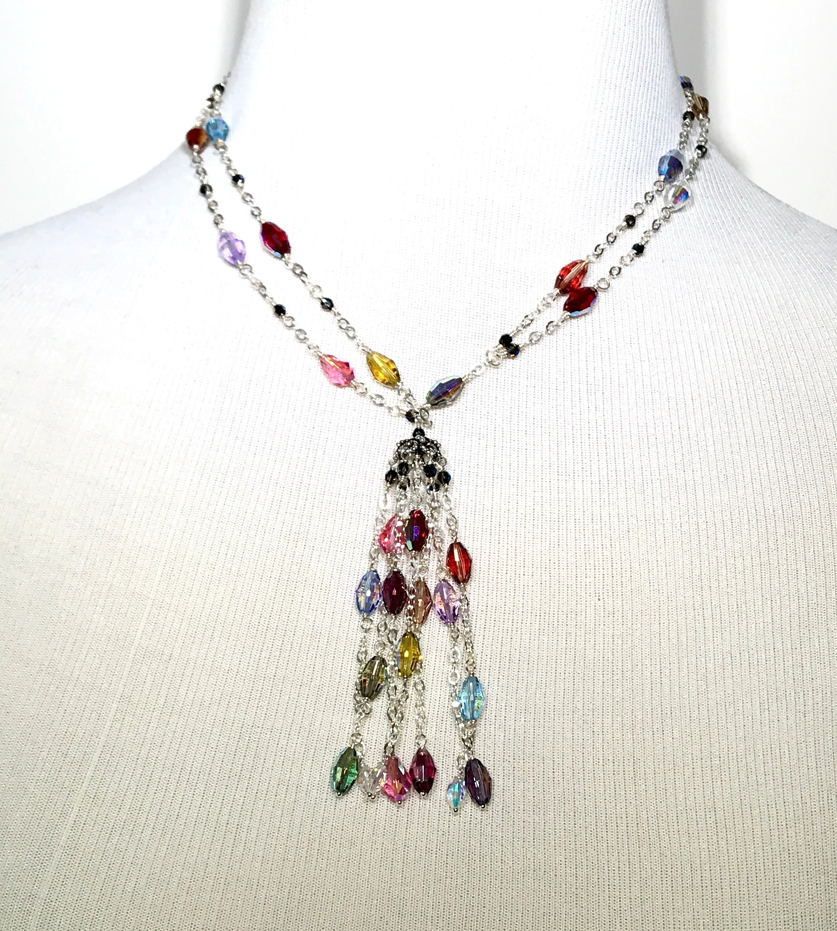 Swarovski Crystal Tassel Necklace Sterling Silver