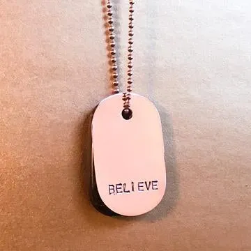 Talisman Iridescent Shamanite (Black Calcite) with Druzy and Copper "BELIEVE" Goddess Tag Necklace