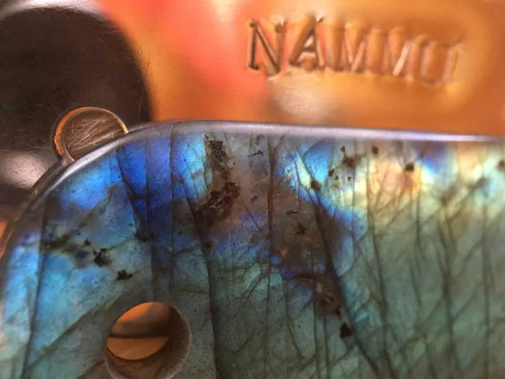 Talisman of Labradorite and Silver "NAMMU" Stamped Goddess Tag Necklace
