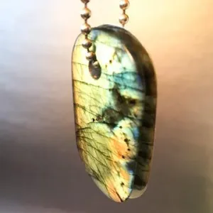 Talisman of Labradorite and Silver "NAMMU" Stamped Goddess Tag Necklace