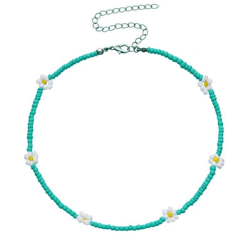 TEAL FLOWER BEADED necklace
